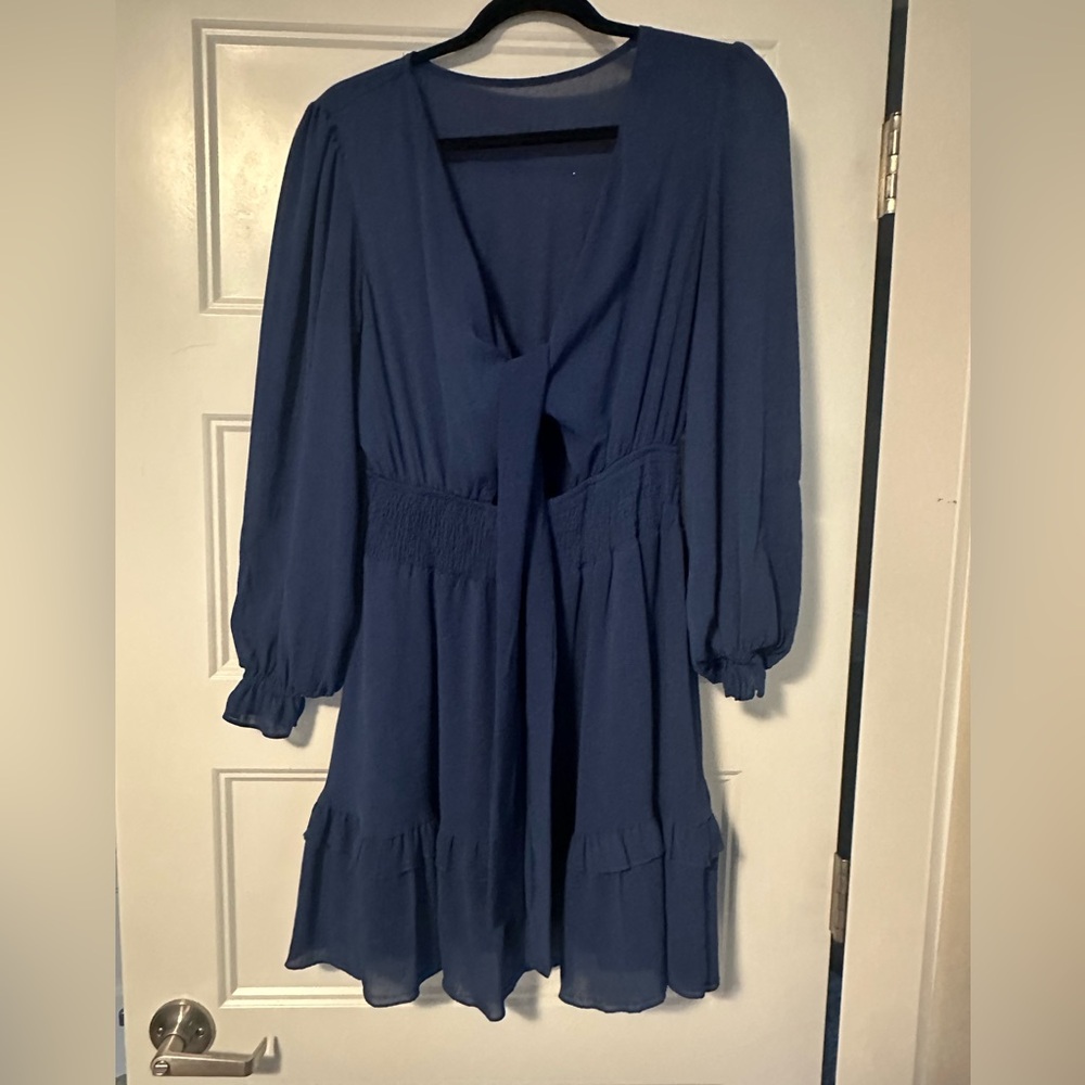 Medium, navy blue, flowy dress